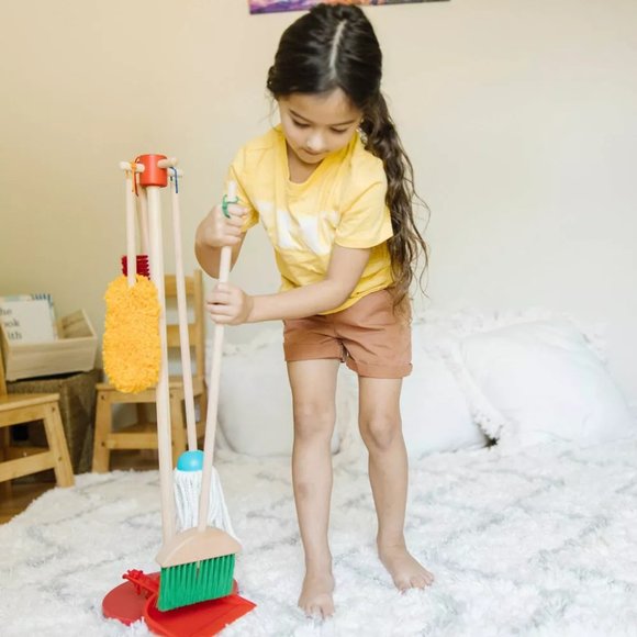 Melissa & Doug New 6pc Wooden Set - Premium Broom, Duster & Mop Toy Set for Kids - Picture 6 of 13